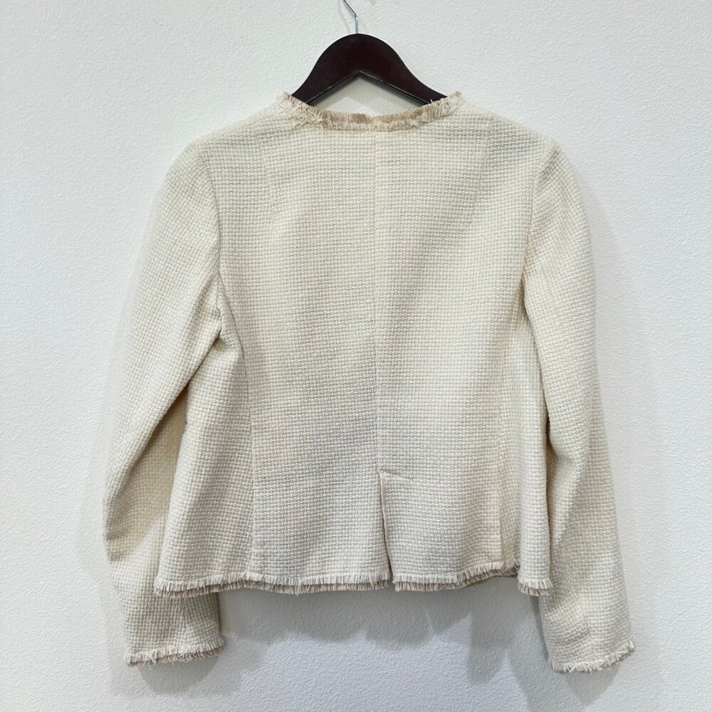 Hache Cream Tweed Blazer with Fringe Hem - Picture 5 of 9